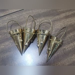 Vintage Brass Basket w/handle to hang, rope tassle trim - Set of 4